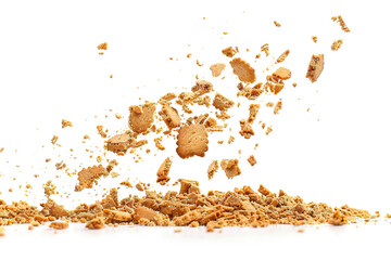 Cookie Crumbs Explosion in Mid-Air on White Background - Dynamic and Detailed View for Food Concepts