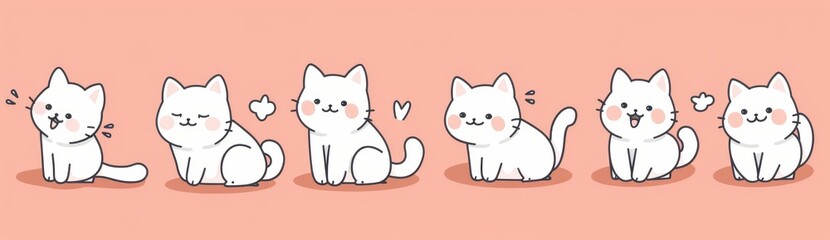 Fototapeta premium Cute cartoon animal with glasses. Sitting kitten, sleeping, happy kitty. Face line contour silhouette icon. Cute cartoon baby pet character. Flat design. White background.