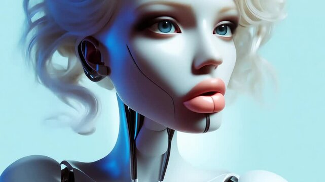 blonde android woman with filler lips
