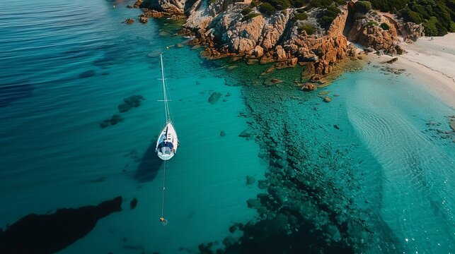Sailing boat in Salina bamba beach aerial