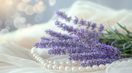 Bouquets Of Lavender And Pearls On A Dreamy Background: A Whimsical Fusion Of Elegance And Nature...