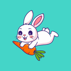 Cute rabbit catch carrot cartoon vector illustration