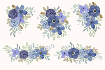 delicate blue floral bouquet watercolor collection
