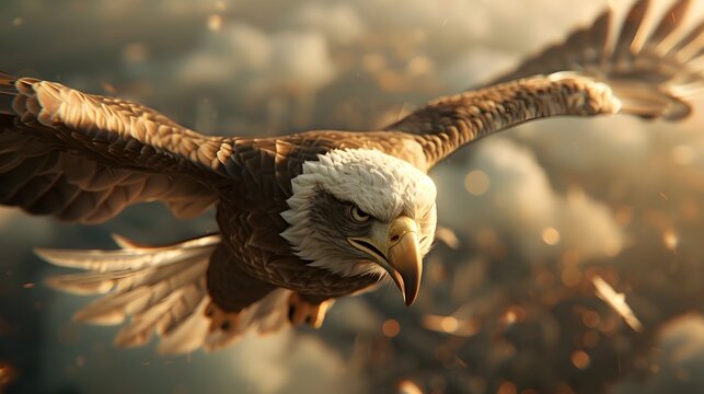 Majestic Bald Eagle Soaring Triumphantly in Dramatic Sky on Independence Day