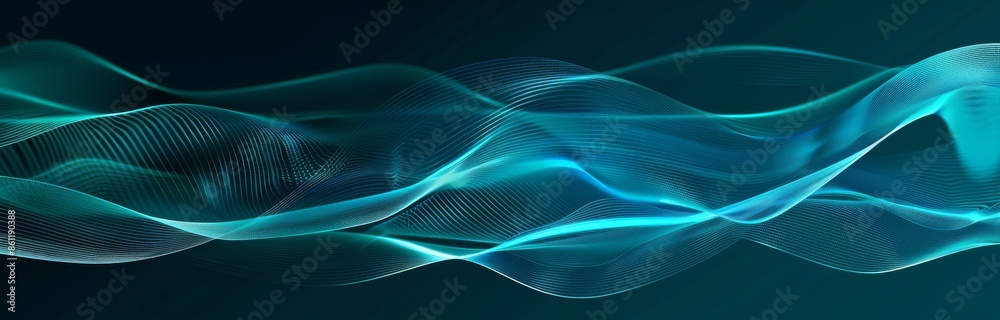 Poster an abstract blue geometric background. 3d rendering of a wave of particles. big data visualization. 
