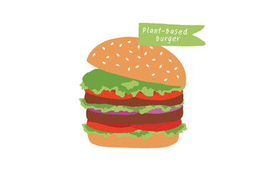 Plant based beyond meat hamburger vector illustration. Vegan and healthy lifestyle vegetarian concept