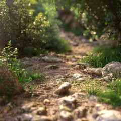 Trek the Sun-baked Clay Path Leading to a Lush Oasis Under a High Sun