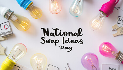 National Swap Ideas Day Concept with Colorful Light Bulbs and Creative Notes.