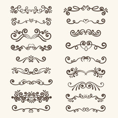 Obraz premium Modern hand draw decorative swirls and text dividers collection. Wedding decorative design elements