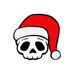 Tiempo de Navidad. Logo de calavera humana con sombrero de Santa Claus