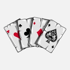 Poker card and playing in casino logo. Colorful design with dark background. Abstract game illustration. Isolated black background for t-shirt, poster, clothing, merch, apparel. 