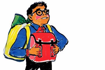 happy school kid posing creative illustration style background