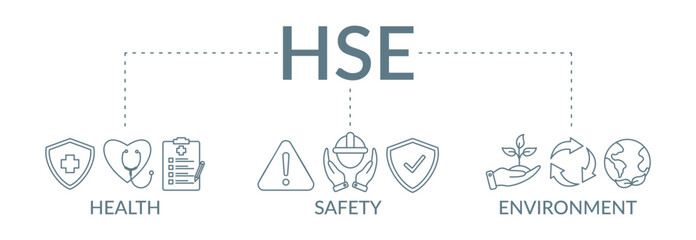 HSE banner concept illustration with icon health, safety, environment 