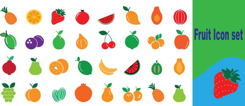 Fruit icon set , there are fruit icons of apple, orange, pineapple, banana and more