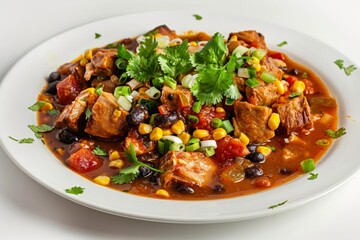 Fototapeta premium Rich Amber Pork Stew with Bountiful Garnish of Fresh Green Onions