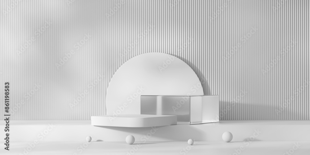 Poster abstract minimal white podium platform for product display showcase 3d rendering background