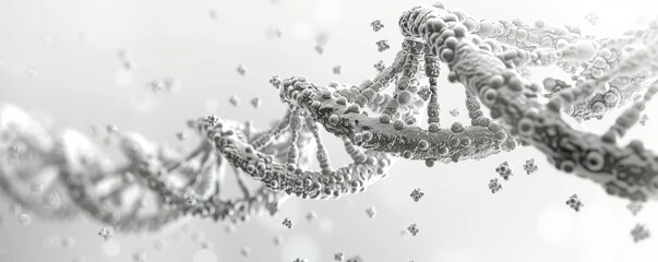 Obraz premium Abstract DNA double helix in grayscale.