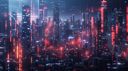 Fototapeta premium Big data forex chart with glowing candlesticks against a blurred urban skyline