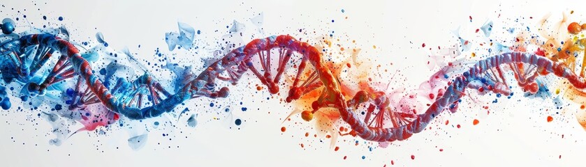 Naklejka premium Abstract DNA strand with colorful watercolor effect.