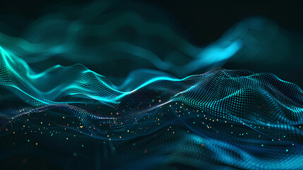 Vector abstract light lines wavy flowing dynamic in blue green colors isolated on black background for concept of AI technology, digital, communication, 5G, science, music