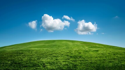 Obraz premium Landscape green grass valley and blue sky. overlay, horizontal, cloudy. 