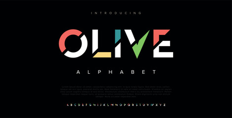 Olive Modern Bold Font. Regular Italic Number Typography urban style alphabet fonts for fashion, sport, technology, digital, movie, logo design, vector illustration