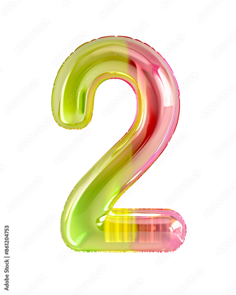 Fototapete AI generated photo with inflatable multicolored neon number 2. Minimalistic balloon isolated on a transparent background