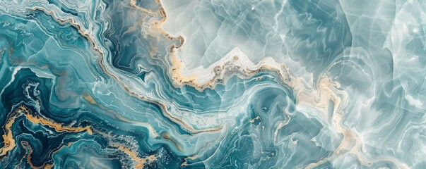 Abstract marble texture with blue, white, and gold patterns. Beautiful swirling design, ideal for backgrounds and artistic projects.