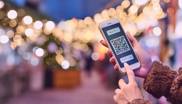 Woman Using QR Code Payment On Phone