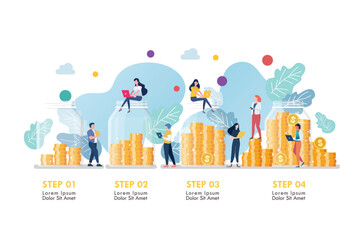 Infographic of Business people with money in glass jars. business concept