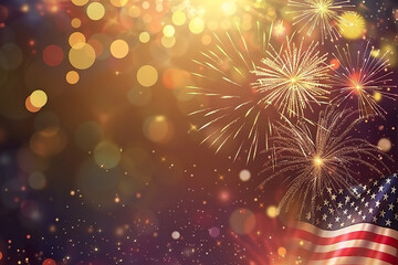 Obraz premium A bright and colorful background with fireworks and an American flag
