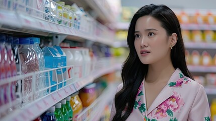 Woman Browsing Aisles in a Convenience Store