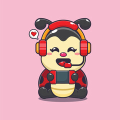 Cute ladybug play a game cartoon vector illustration