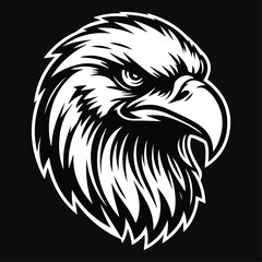 Obraz premium Dark Art Angry Hawk Head Mascot Black and White Illustration