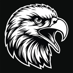Obraz premium Dark Art Angry Hawk Head Mascot Black and White Illustration