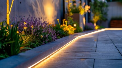 Fototapeta premium Illuminated Garden Pathway at Twilight