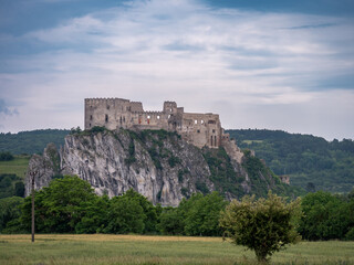 Beckov is a reconstructed castle ruin on a steep, 60-meter high cliff above the village of Beckov near the town of Nové mesto nad Váhom.