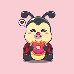 ladybug eating donut cartoon vector illustration