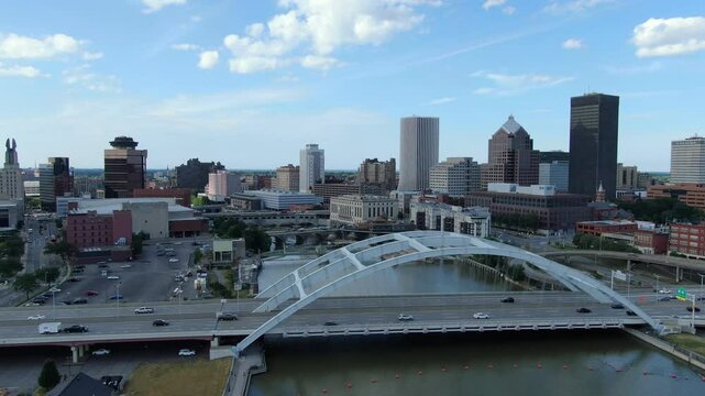 Rochester, New York downtown aerial footage