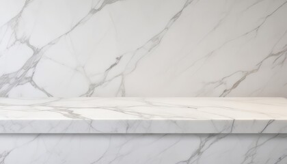 minimalist white marble countertop with blurred white backdrop for product mockup presentation