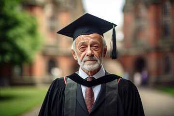 AI generative photo image of mature intelligent man graduation wearing tassel headwear hat