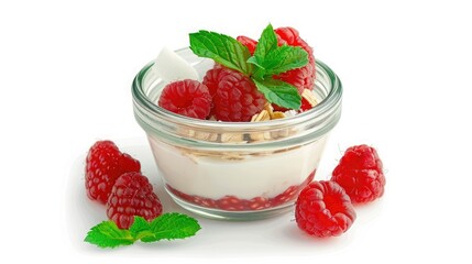 A Delectable Treat of Yogurt, Raspberries, and Mint