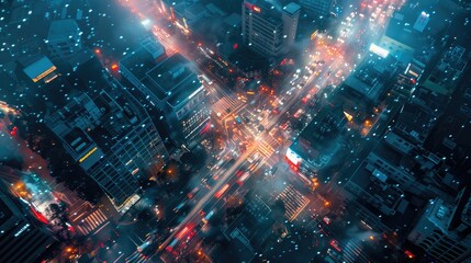 Obraz premium Aerial view of a bustling Asian city with night lights