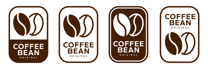 Coffee shop logo. Retro badge coffee bean and leaf branch with mountain natural icon line stamp logo vector design in vintage hipster modern style, premium coffee shop bar brand symbol icon.