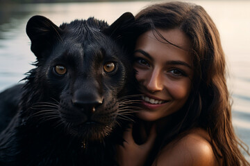 Obraz premium Image of a connection between humans and animals made with generative AI