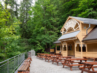 Dobšina, Slovakia - 06092024: The entrance to the cave, which is located at an altitude of 970 m above sea level. m and is nicely arranged for all tourists.