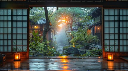 view from the window of Japan. Soft backlight.