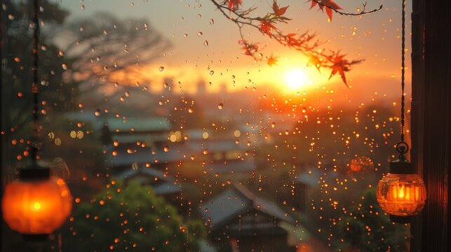 Fototapeta view from the window of Japan. Soft backlight.
