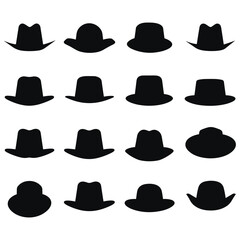 "Set of Black Hat Silhouettes - Collection of Vector Hat Icons"