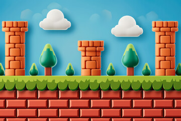 8-bit retro video game background with empty space for text 